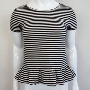 J. Crew Black & White Striped Ruffle Top